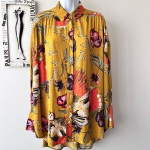 Free People Silky Nights Oversized Button Down Hi-Lo Long Sleeve Shirt Size XS